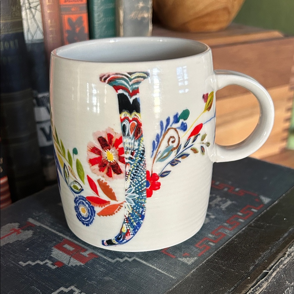 Anthropologie Floral Monogram J Initial Mug